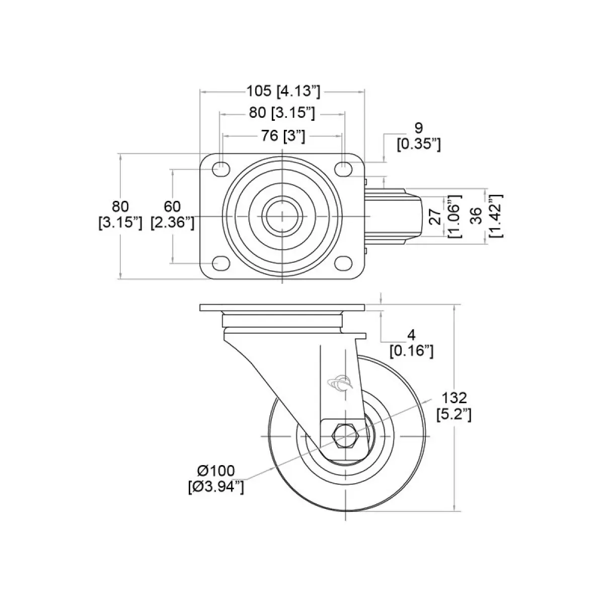 100mm Swivel Castor (W0990-V6) - PENN120