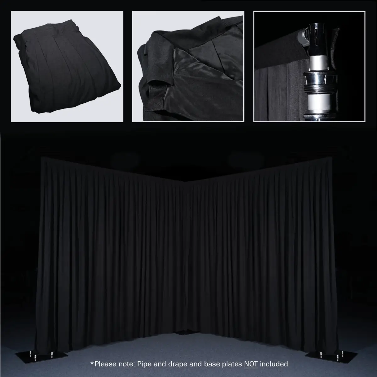 3 x 1.2m Black Molton Pleated Drape - STAR60