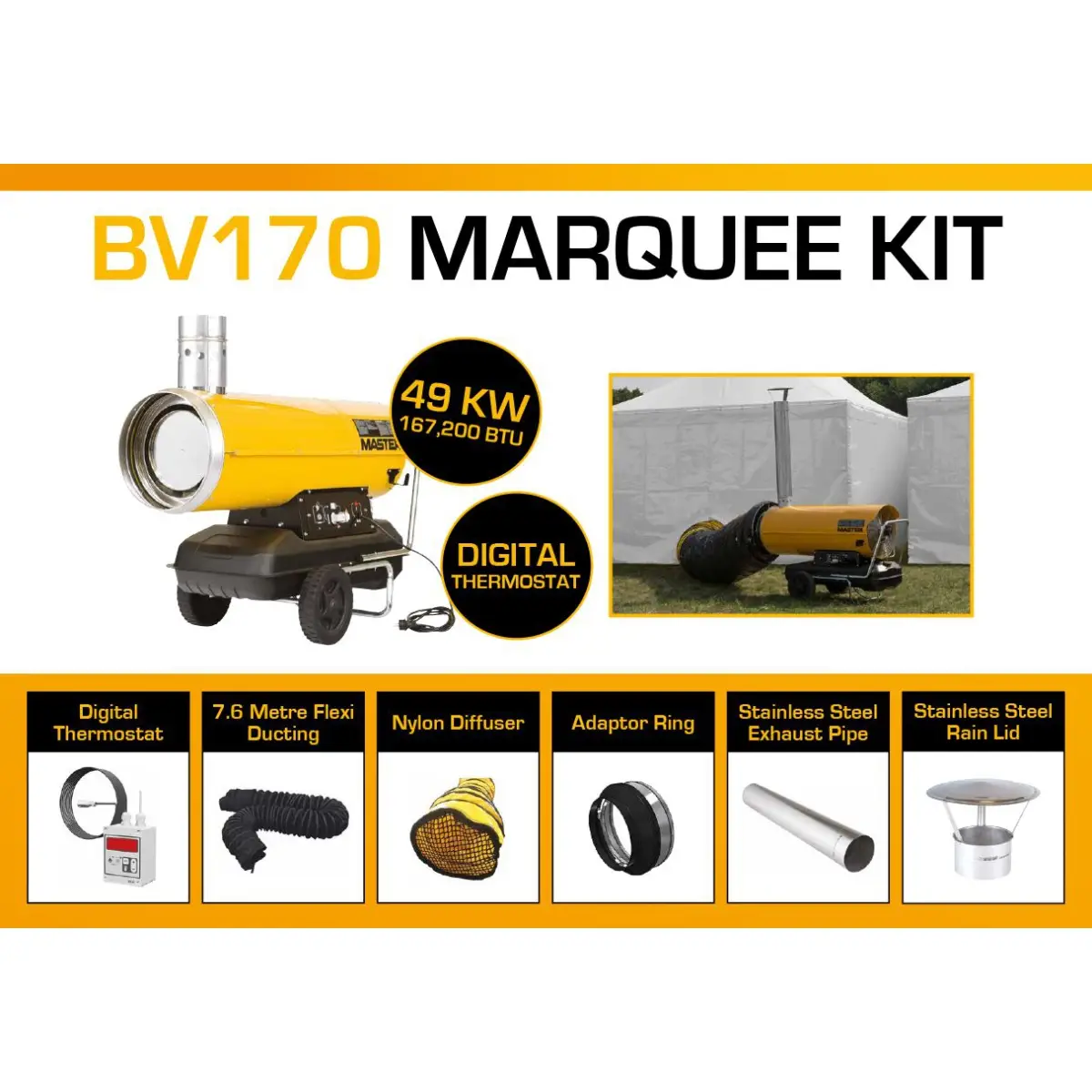 Master BV170DV Marquee Kit With 7.6 Meter Ducting