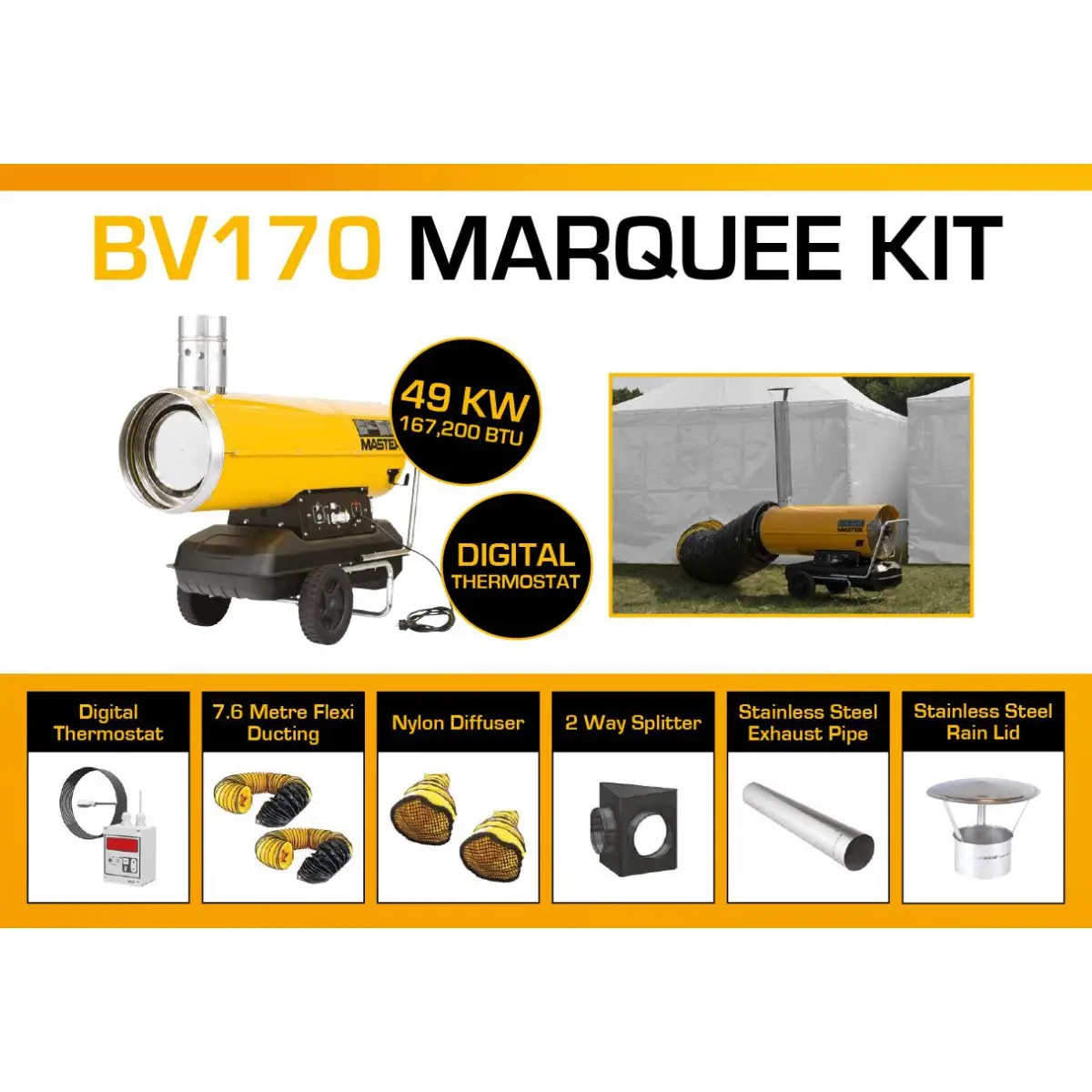 Master BV170DV Marquee Kit With 2 x 7.6 Meter Ducting