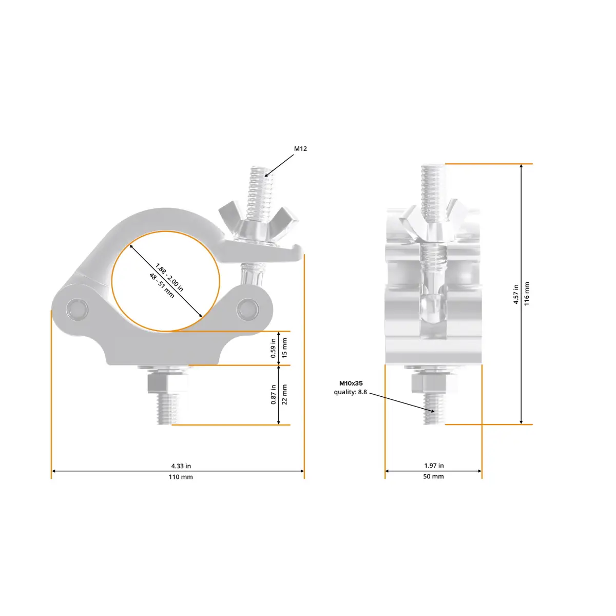 Half Coupler Silver (823-OD) Outdoor - GL3007-OD