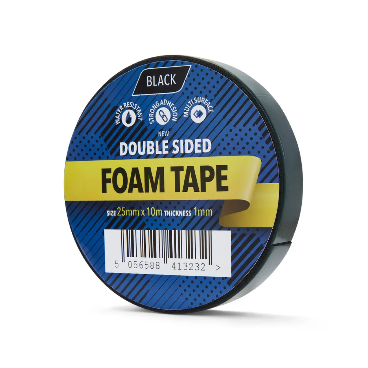 25mm x 10m Black Double Sided Foam Tape - 1 Roll | CFOAM25B