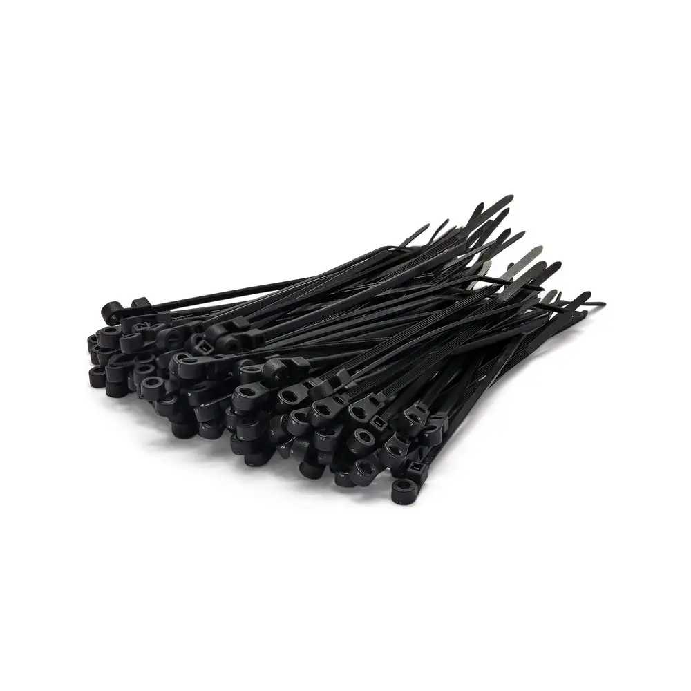 380 x 7.6mm Black Screw Mount Cable Ties - Pack of 100 | CSM37076B
