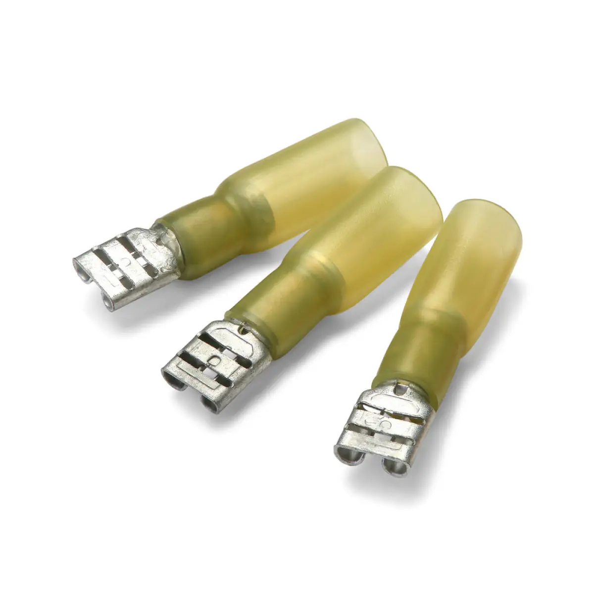 6.3 x 0.8mm Yellow Heatshrink Female Push-On Terminal - Pack of 100 | T3POF63508HS