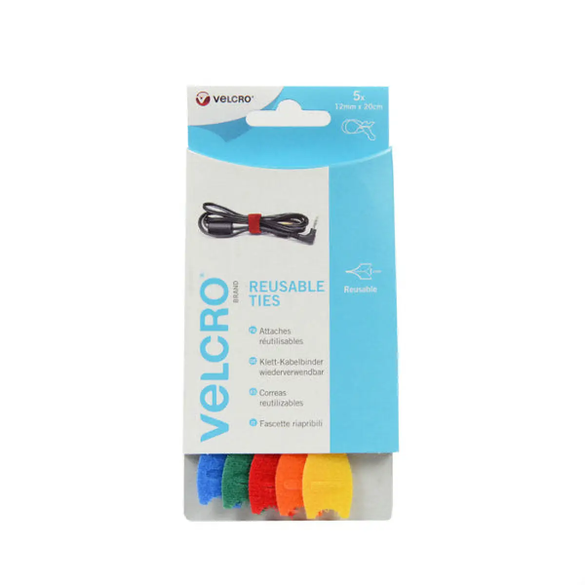 VELCRO® Brand ONE-WRAP® Ties 200 x 12mm 5 Colours - 1 Pack (5 Ties) | VRTAC