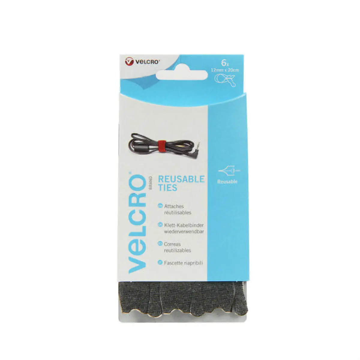 VELCRO® Brand ONE-WRAP® Ties 200 x 12mm Black - 1 Pack (6 Ties) | VRTBS