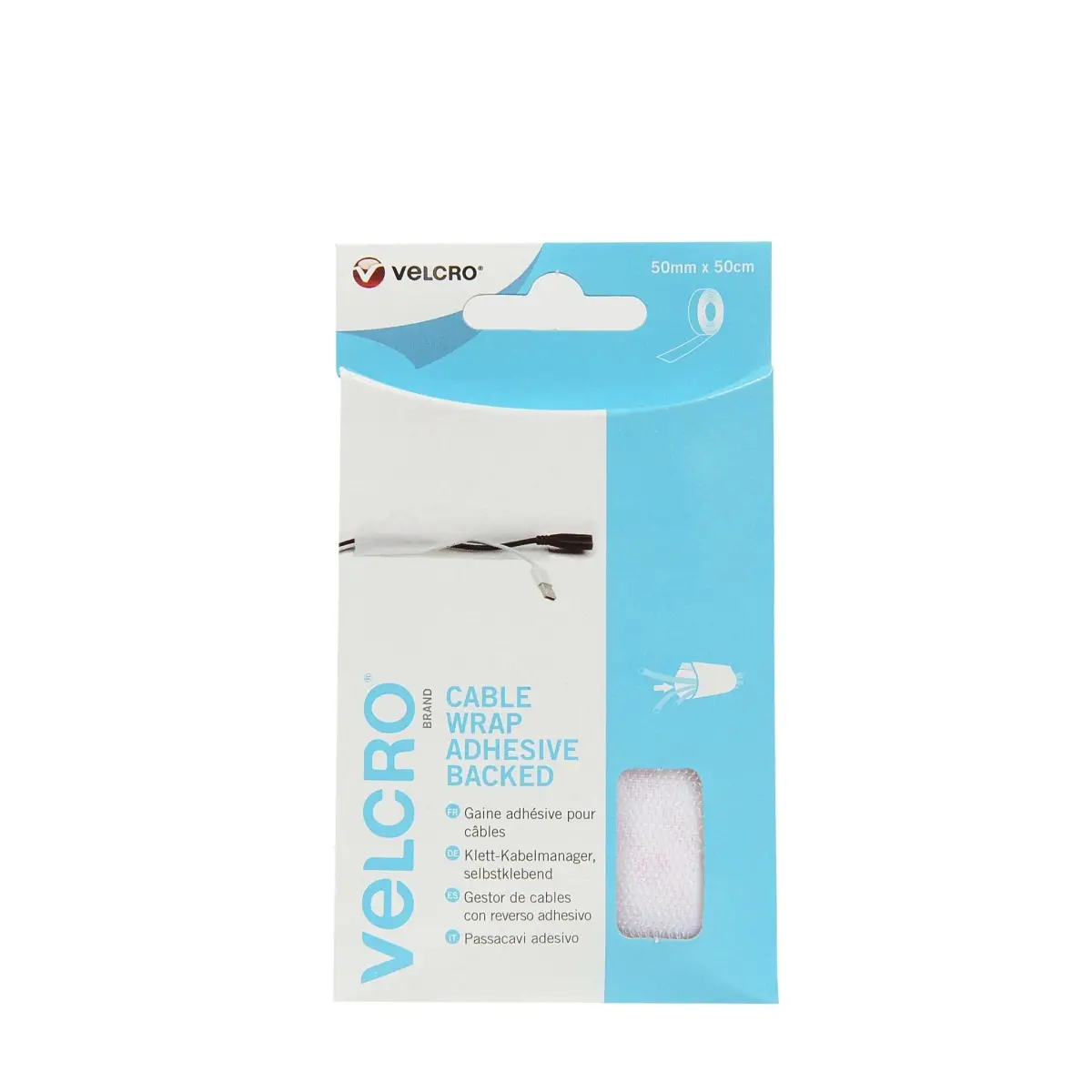 VELCRO® Brand Adhesive Backed Cable Wrap - 1 unit - 920mm / 50mm / White | VCWAB