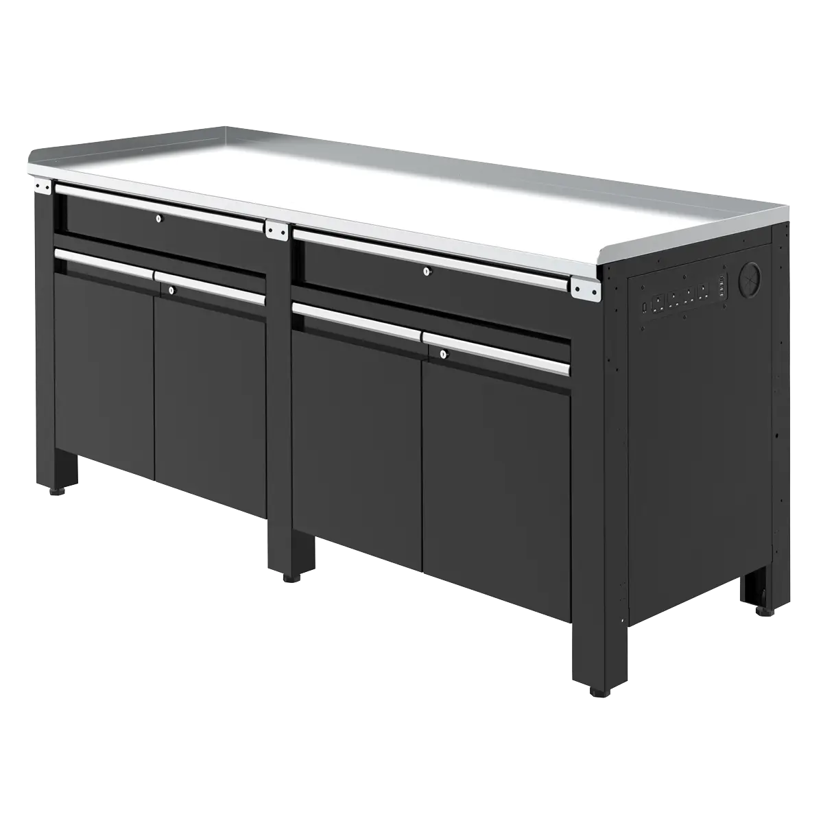 Premier Heavy-Duty Workbench with Galvanized Steel Worktop, 2 Drawers, 2 Cupboards & Power Strip 2m