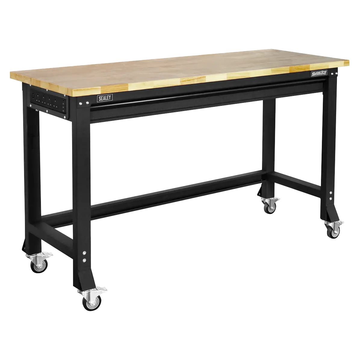 Superline PRO® Black Edition Heavy-Duty Steel Mobile Workbench with Wooden Worktop 1524mm