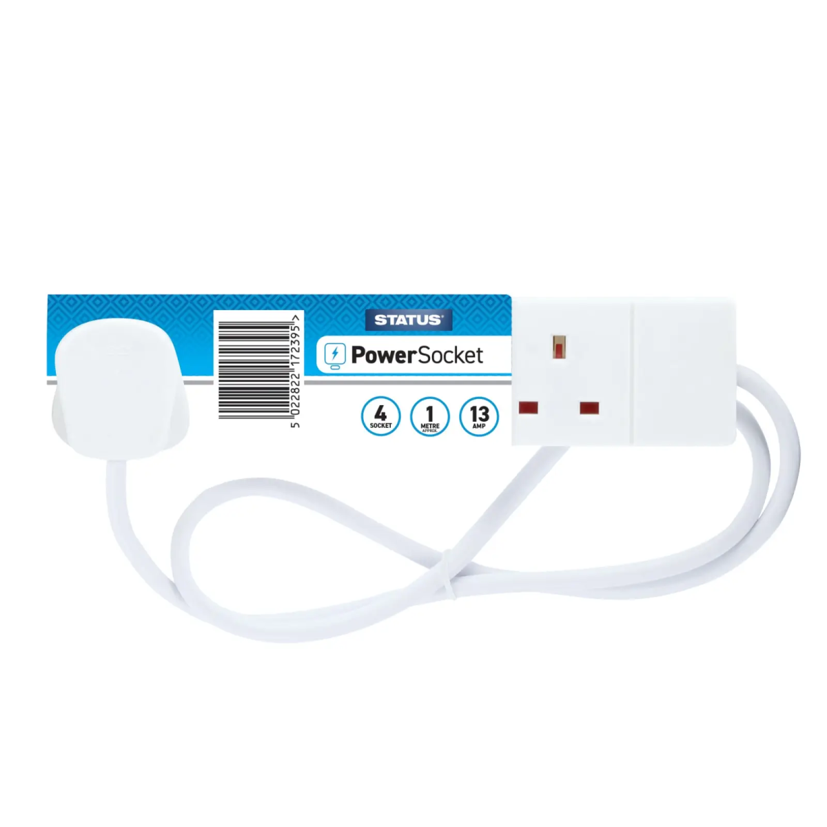 Extension Lead 240V 4-Gang 13A White 1m