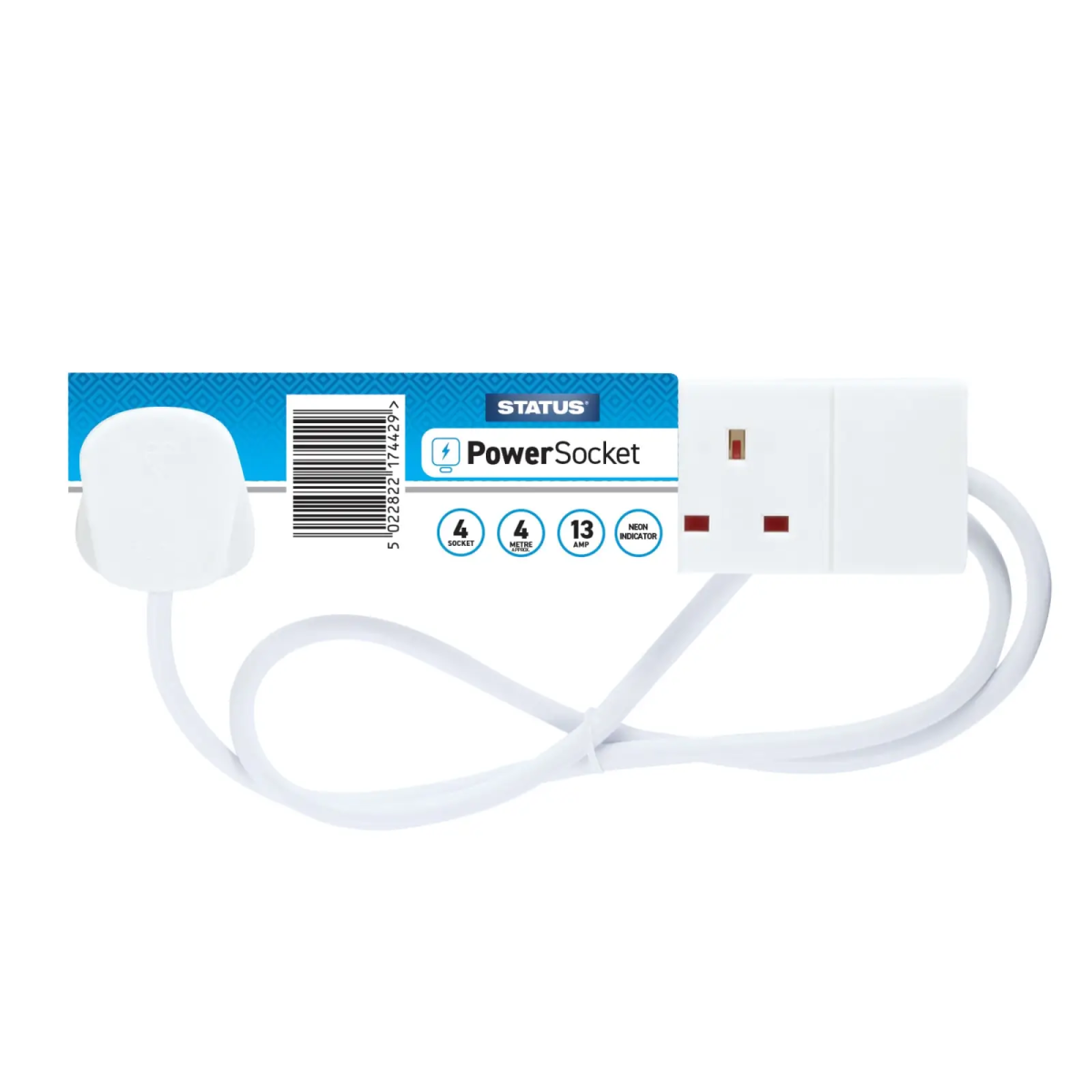 Extension Lead 240V 4-Gang 13A White 4m