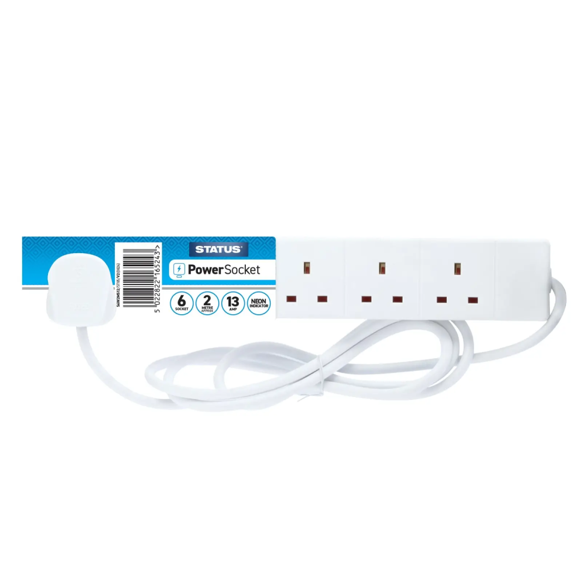 Extension Lead 240V 6-Gang 13A White 2m