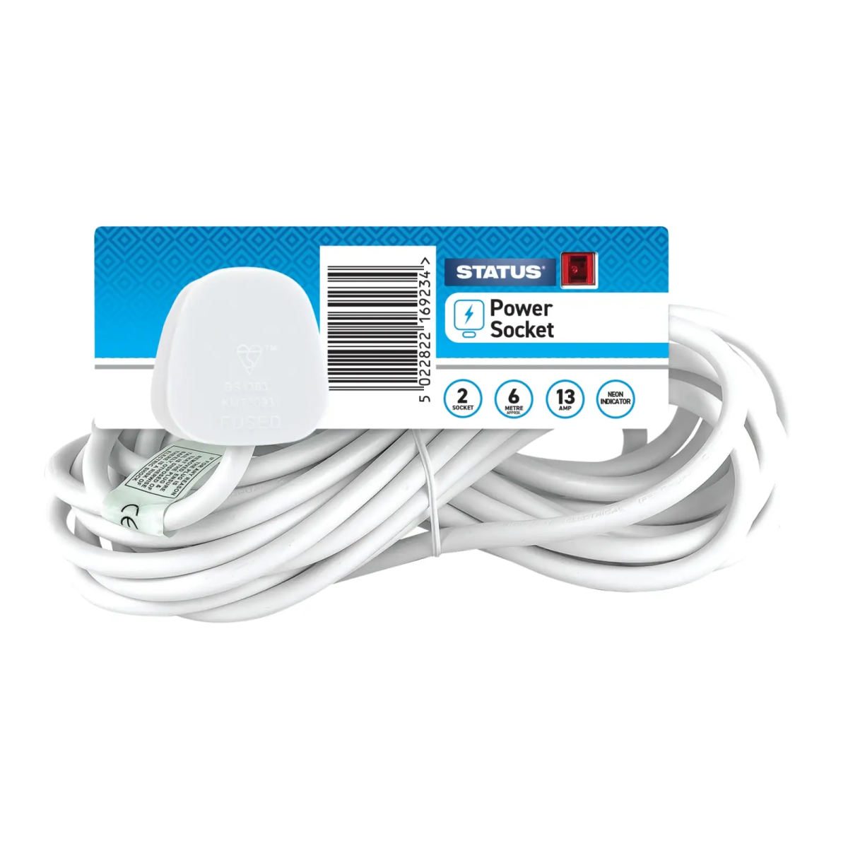Extension Lead 240V 2-Gang 13A White 6m