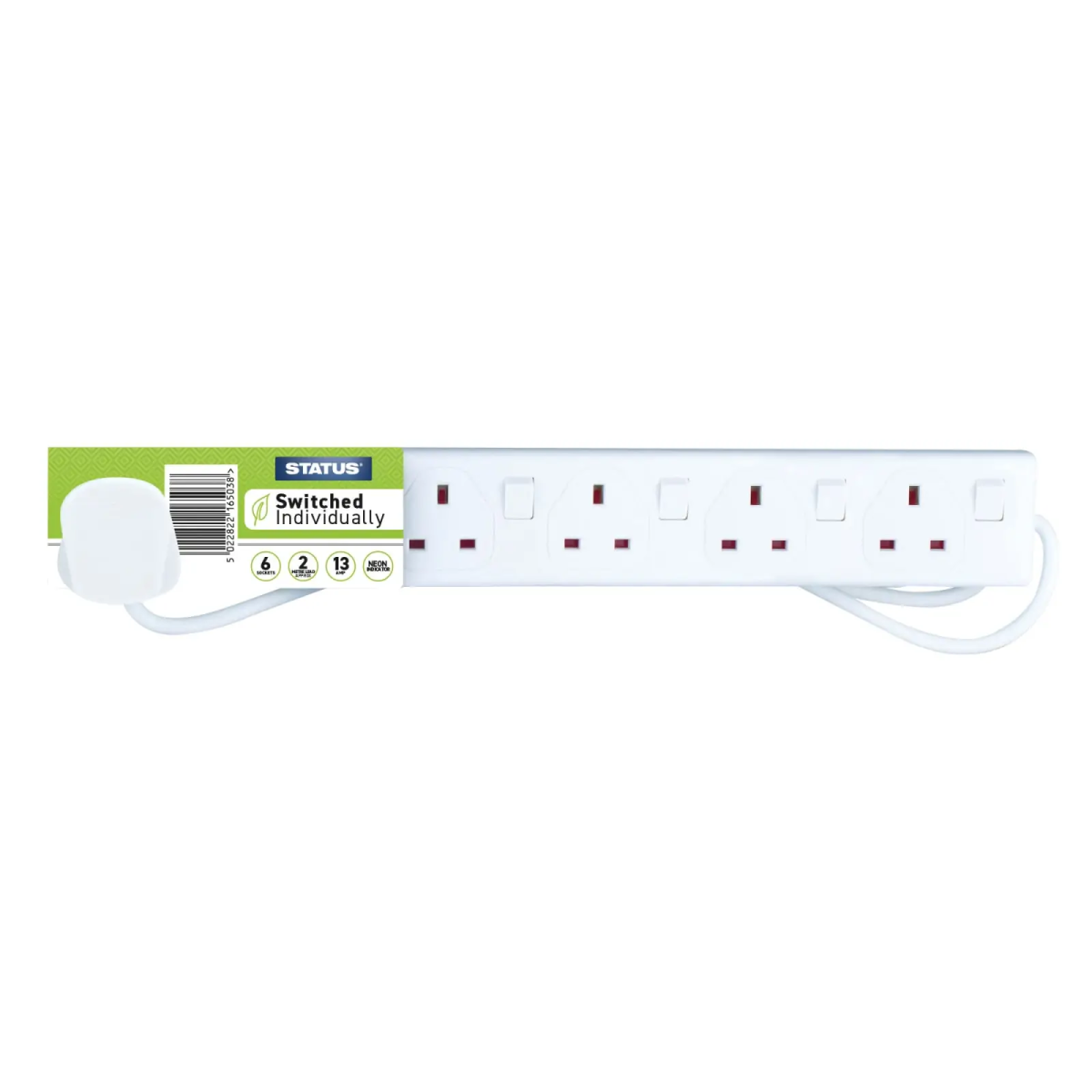 Extension Socket Switched 6 Way 2m White S6W2MINDSS12