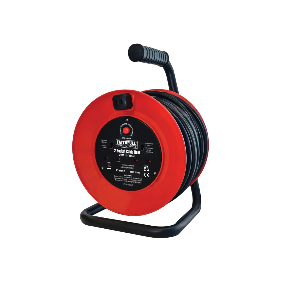 Open Drum Cable Reel 240V 13A 2-Socket 20m