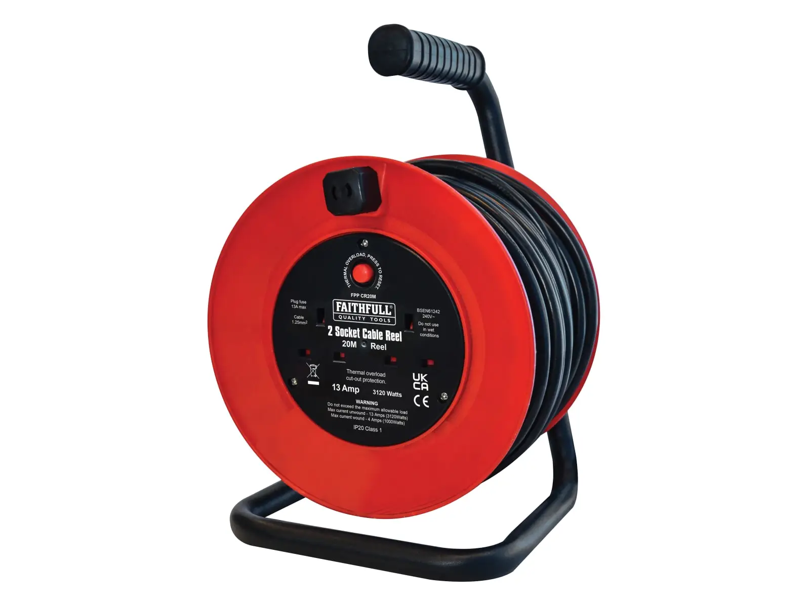 Open Drum Cable Reel 240V 13A 2-Socket 20m