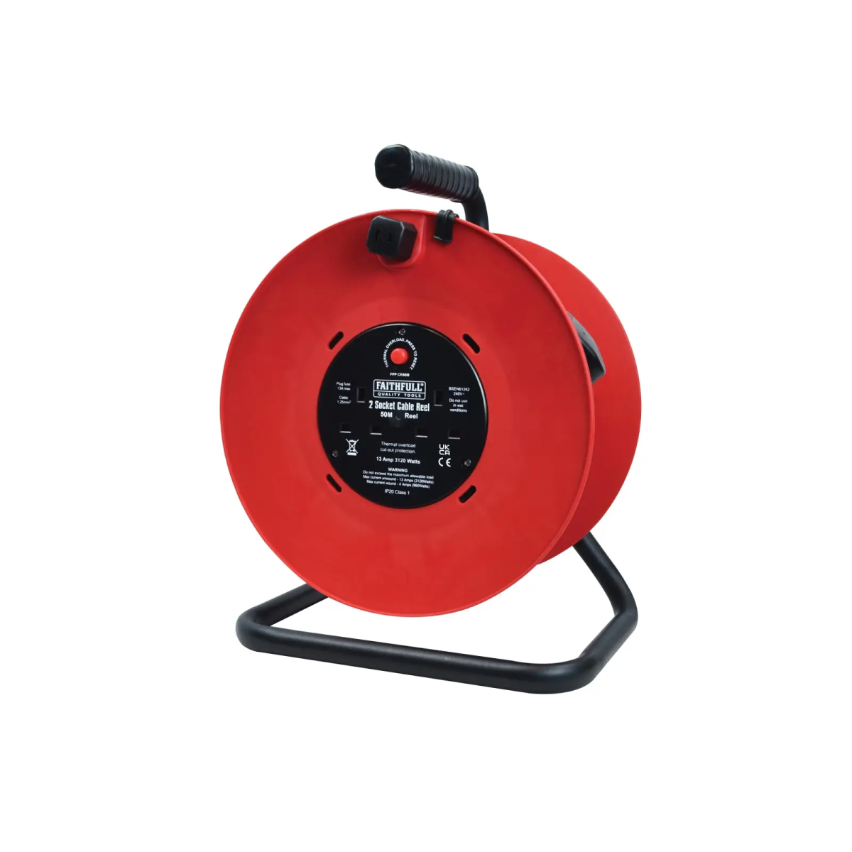 Open Drum Cable Reel 240V 13A 2-Socket 50m
