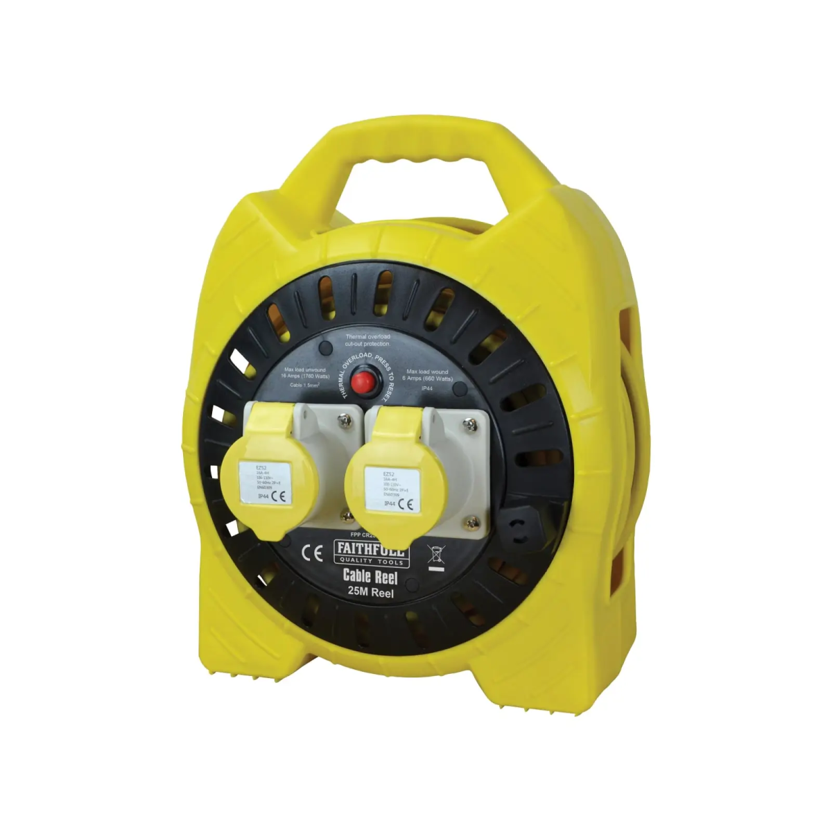 Semi-Enclosed Cable Reel 110V 16A 2-Socket 25m (1.5mm Cable)