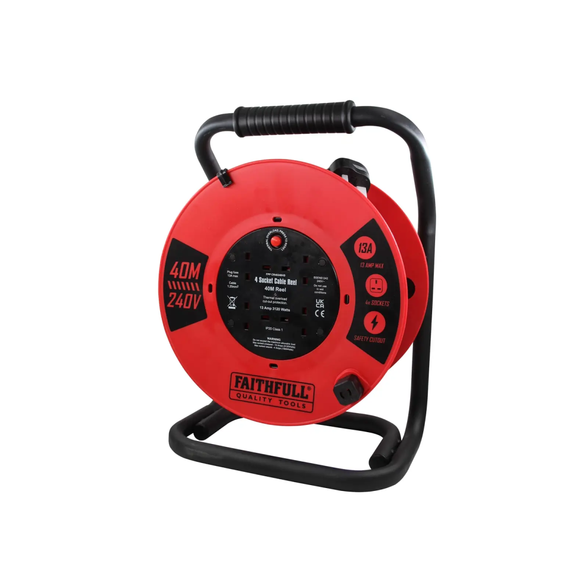 Open Cable Reel 240V 40m 13A 4 Socket (1.25mm Cable)