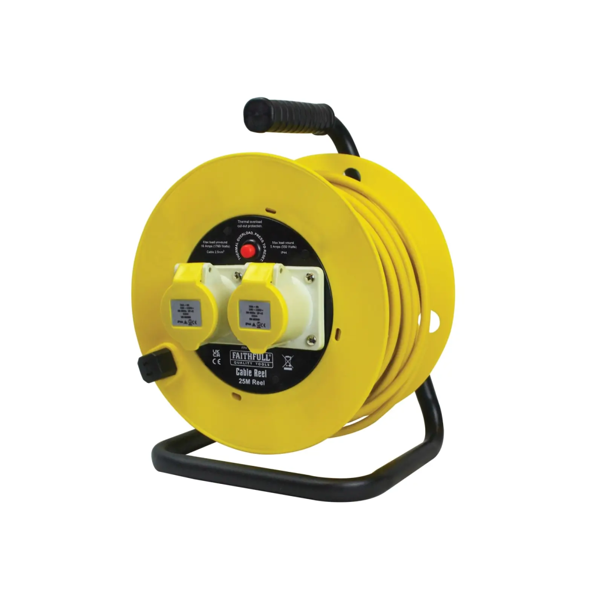 Open Drum Cable Reel 110V 16A 2-Socket 25m (2.5mm Cable)