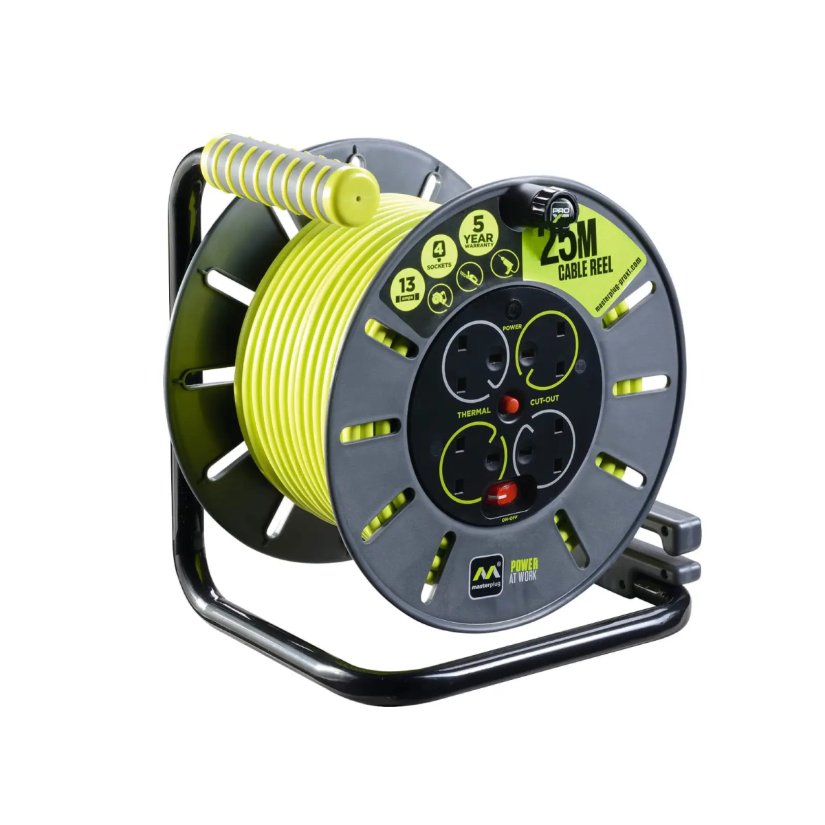 PRO-XT Open Cable Reel 240V 13A 4-Socket 50m