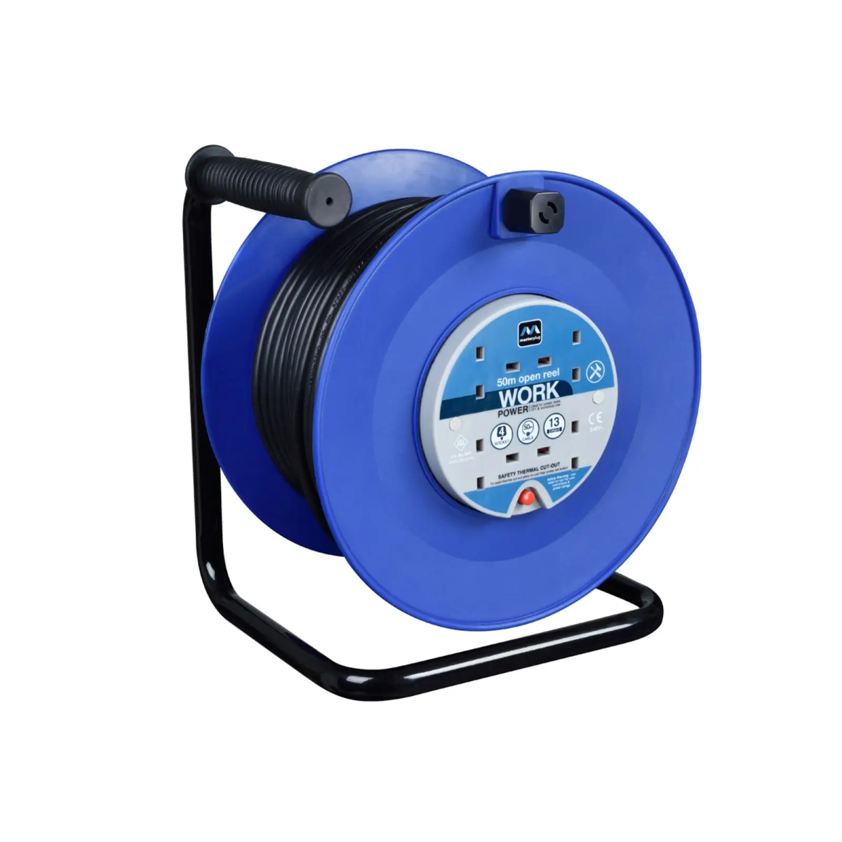Heavy-Duty Cable Reel 240V 13A 4-Socket Thermal Cut-Out 50m
