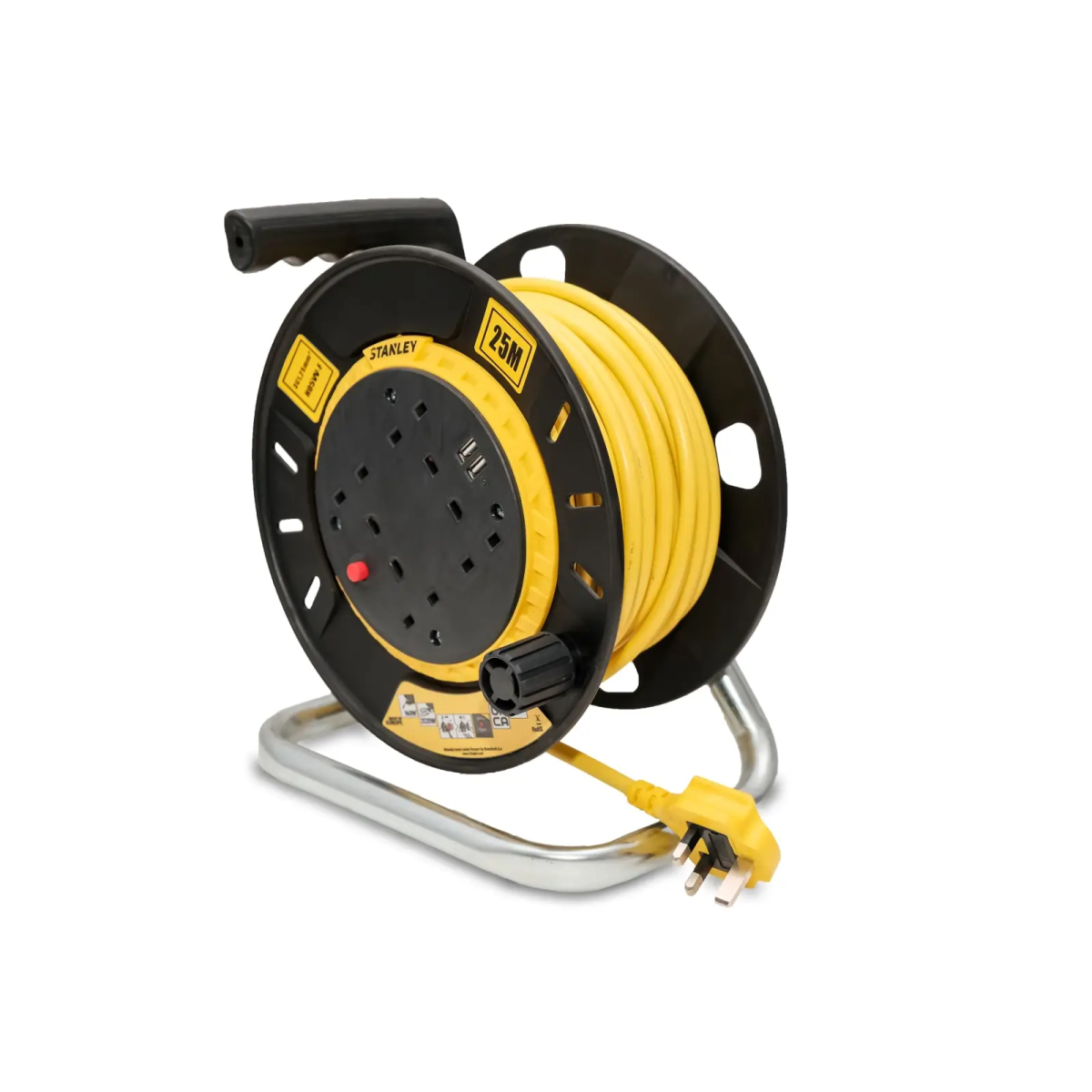 Open Drum Cable Reel 240V 13A 4-Socket + 2 USB 25m