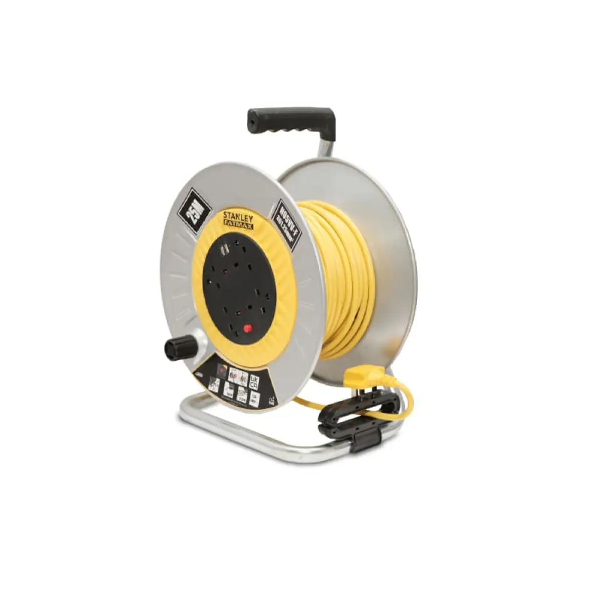 Open Metal Drum Cable Reel 240V 13A 4-Socket + 2 USB 25m