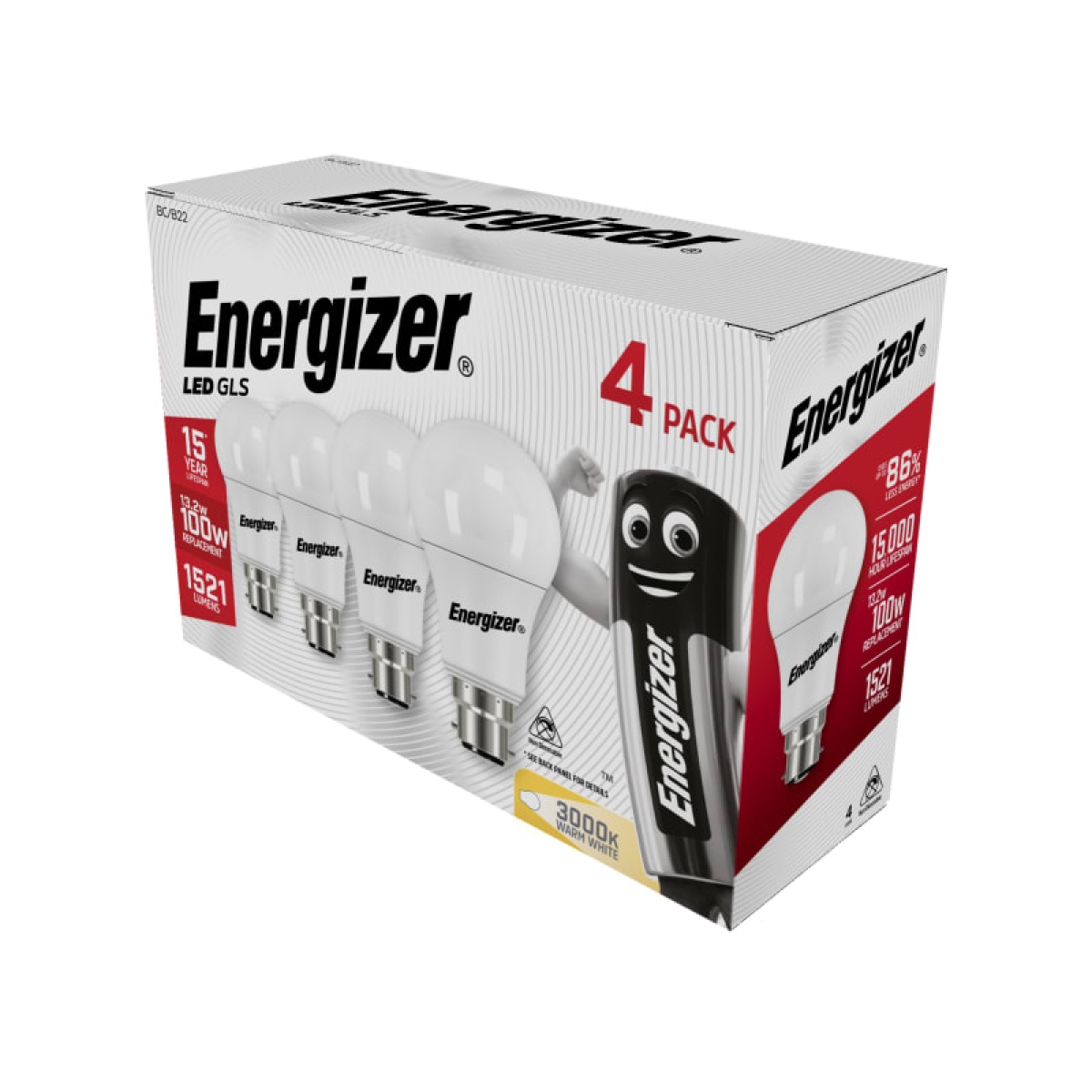 LED BC (B22) Opal GLS Non-Dimmable Bulb, Warm White 1521 Im 13.2W (Pack 4)