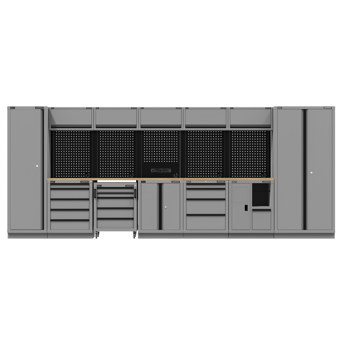 Superline PRO® Black Edition Storage System with Rubber Wood Worktop 4.92m