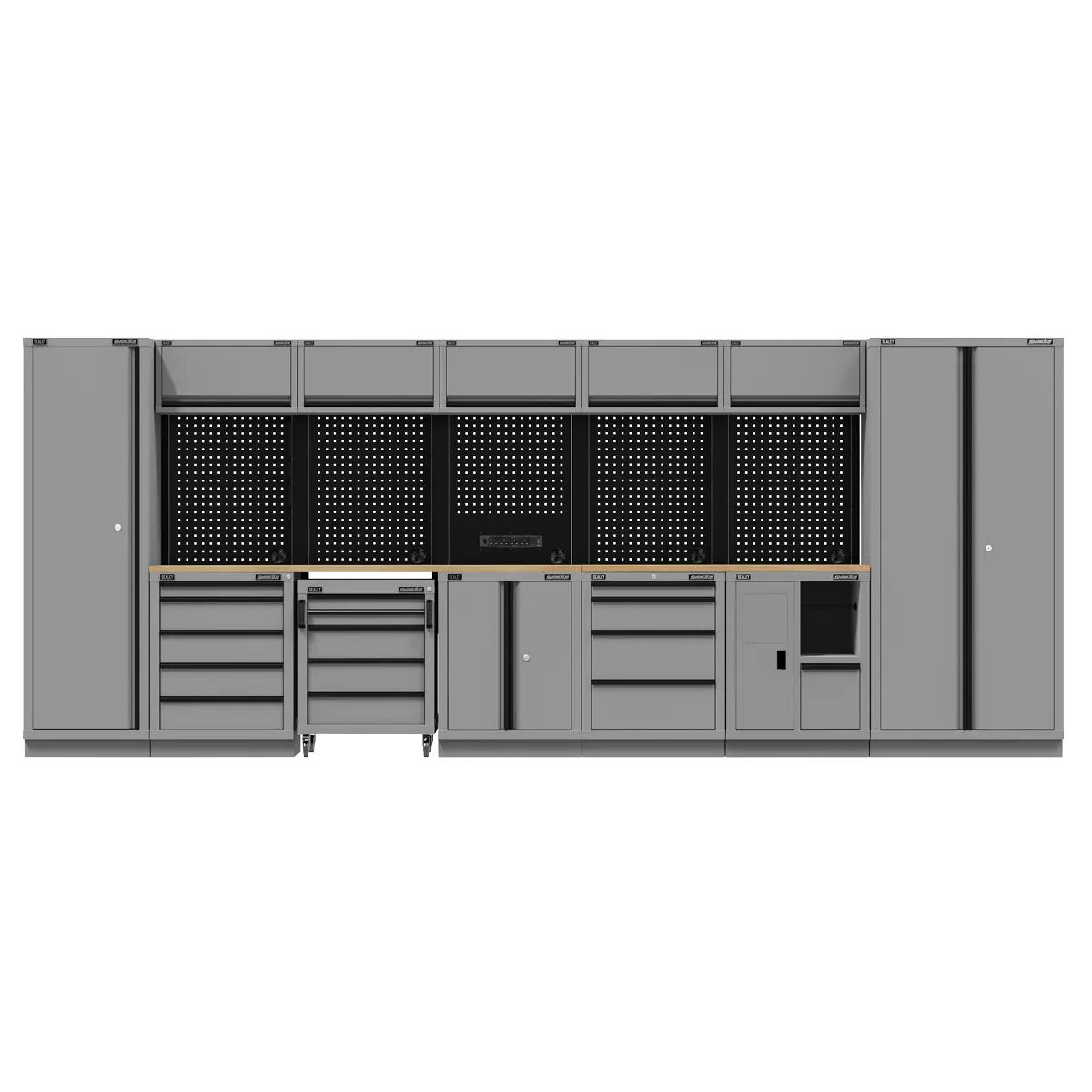 Superline PRO® Black Edition Storage System with Rubber Wood Worktop 4.92m