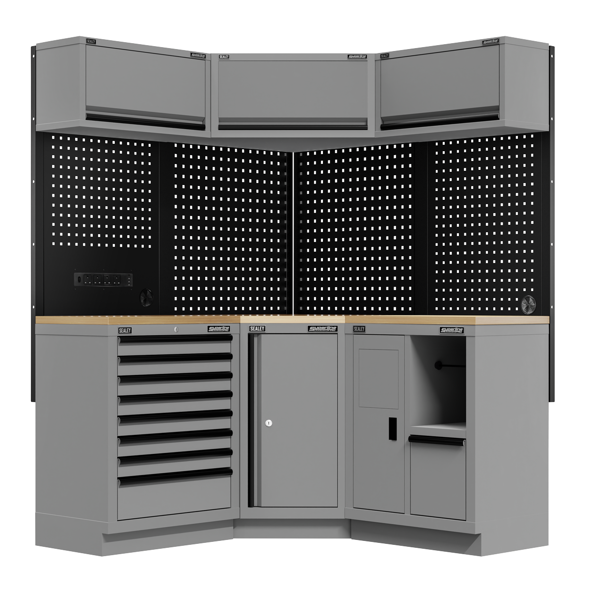 Superline PRO® Black Edition Modular Corner Storage System with Rubber Wood Worktop 1.54m