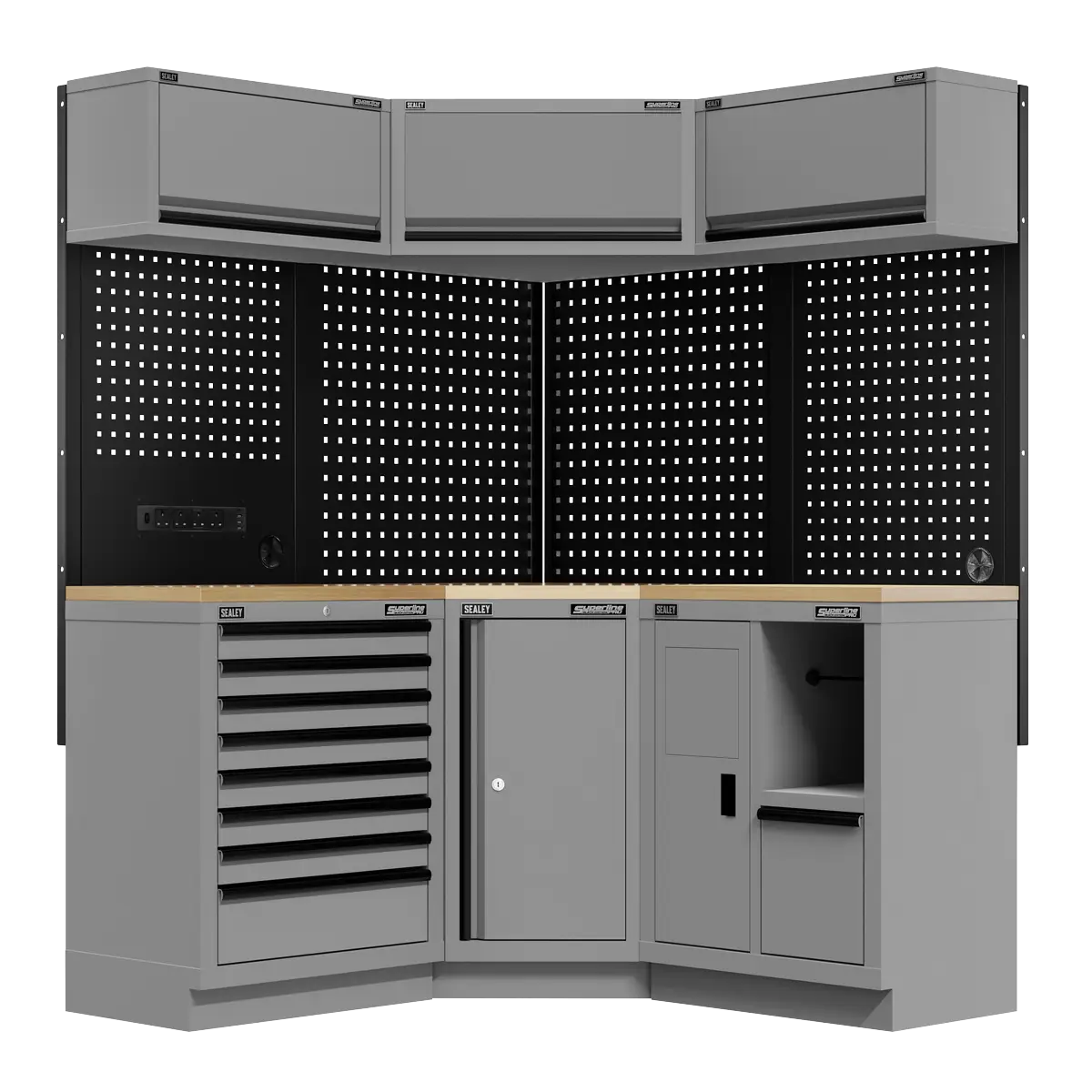Superline PRO® Black Edition Modular Corner Storage System with Rubber Wood Worktop 1.54m