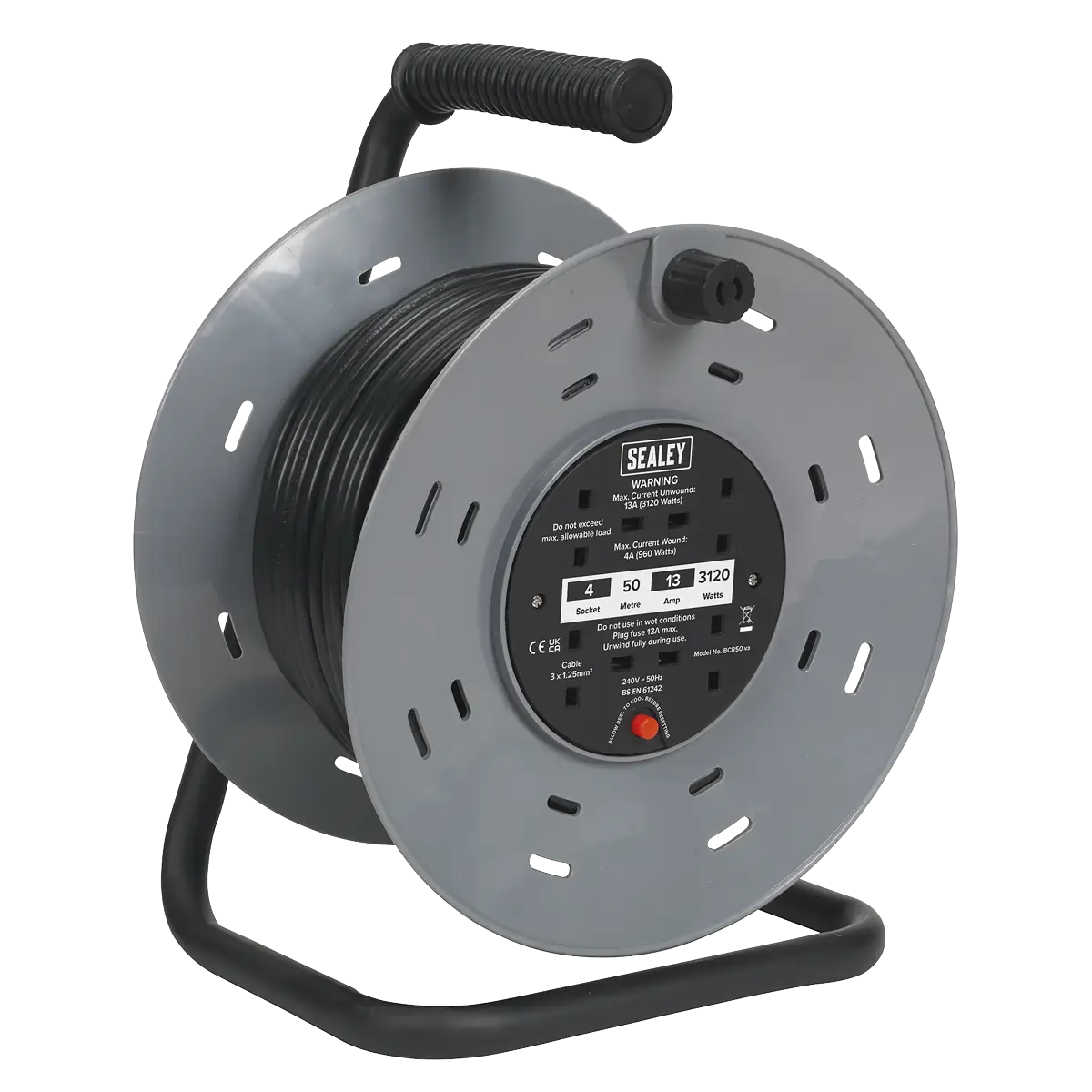 50m Cable Reel with Thermal Trip 4 x 230V