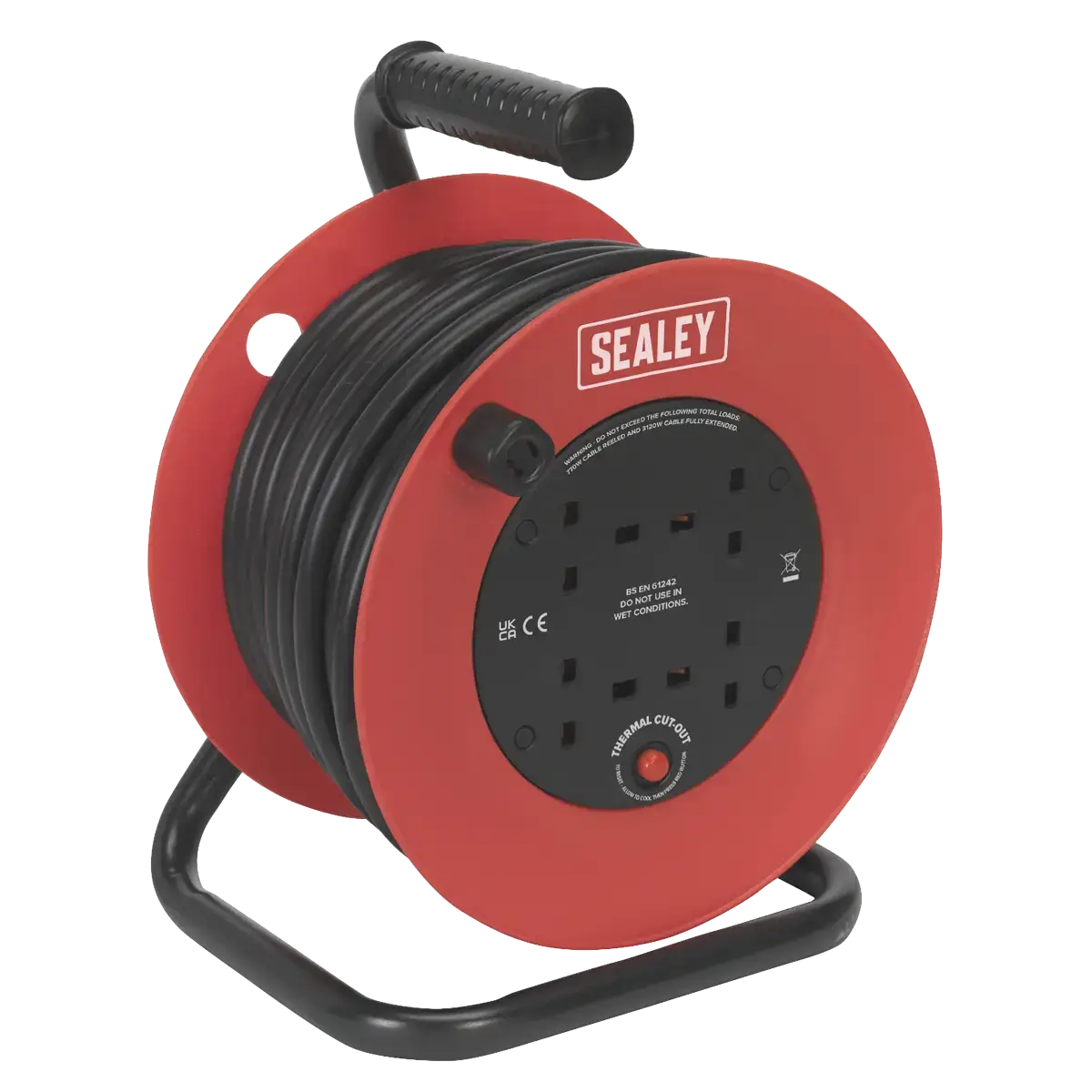 25m Heavy-Duty Cable Reel with Thermal Trip 4 x 230V