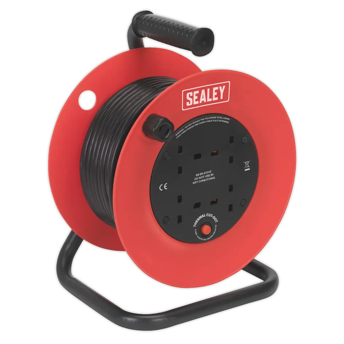 25m Heavy-Duty Cable Reel with Thermal Trip 4 x 230V