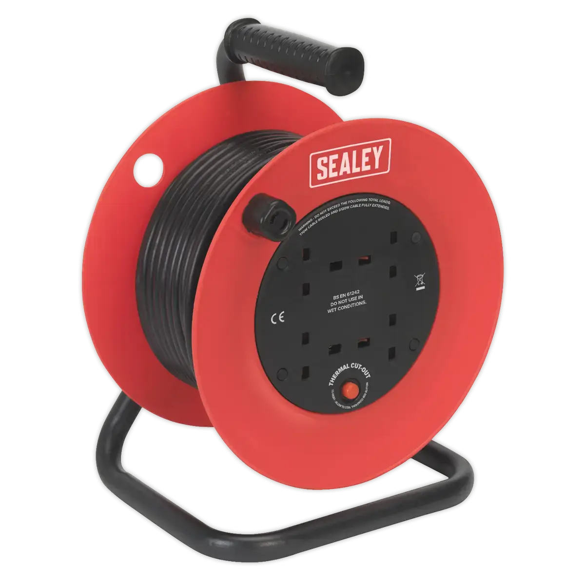 25m Heavy-Duty Cable Reel with Thermal Trip 4 x 230V
