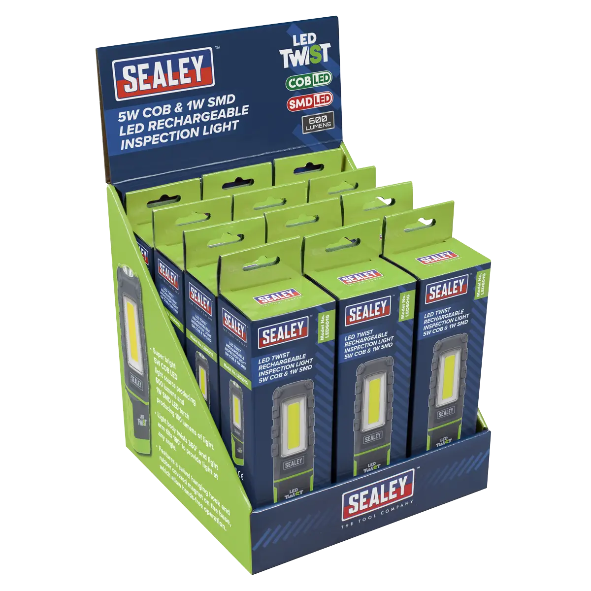 LED Twist Rechargeable Inspection Light, Green - Box of 12