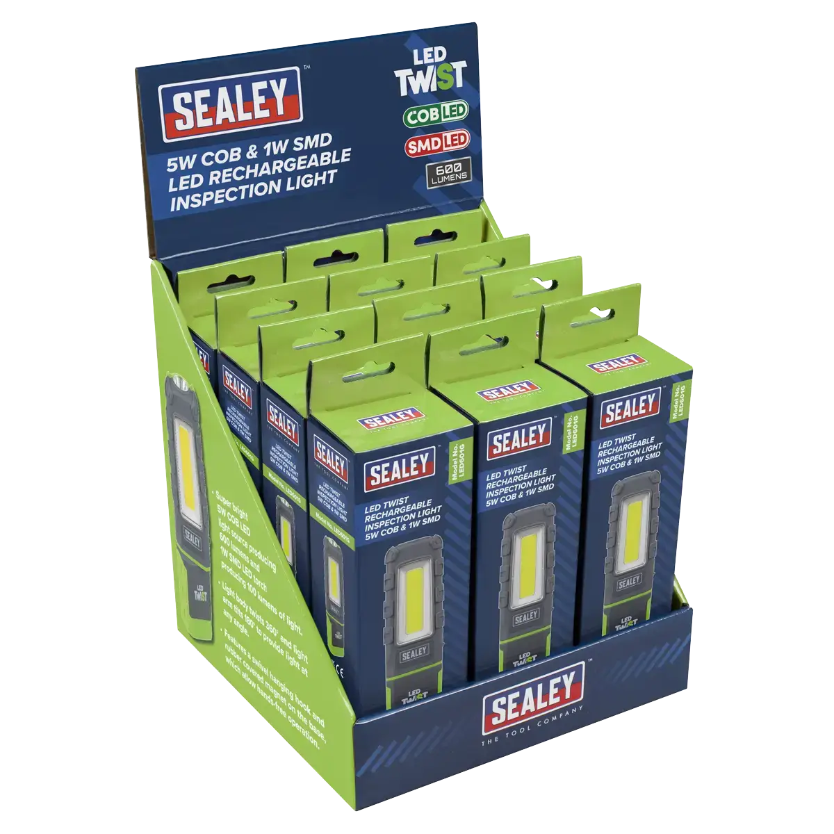 LED Twist Rechargeable Inspection Light, Green - Box of 12