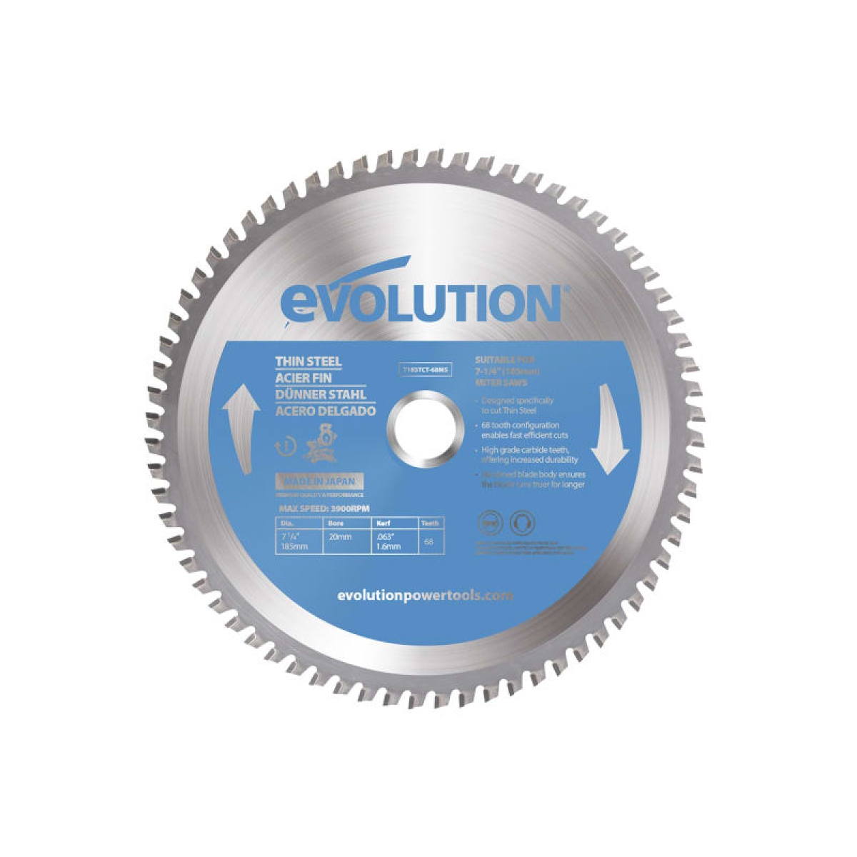 Thin Steel Cutting Mitre Saw Blade 185 x 20mm x 68T