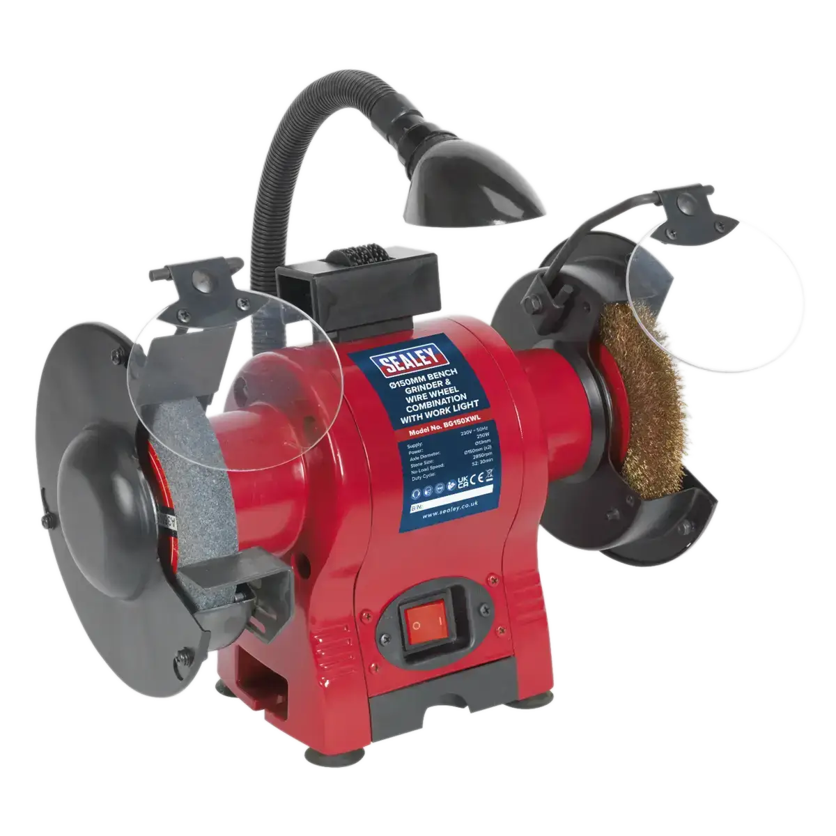 150mm Bench Grinder & Wire Wheel Combination with Worklight 250W/230V [BG150XWL]