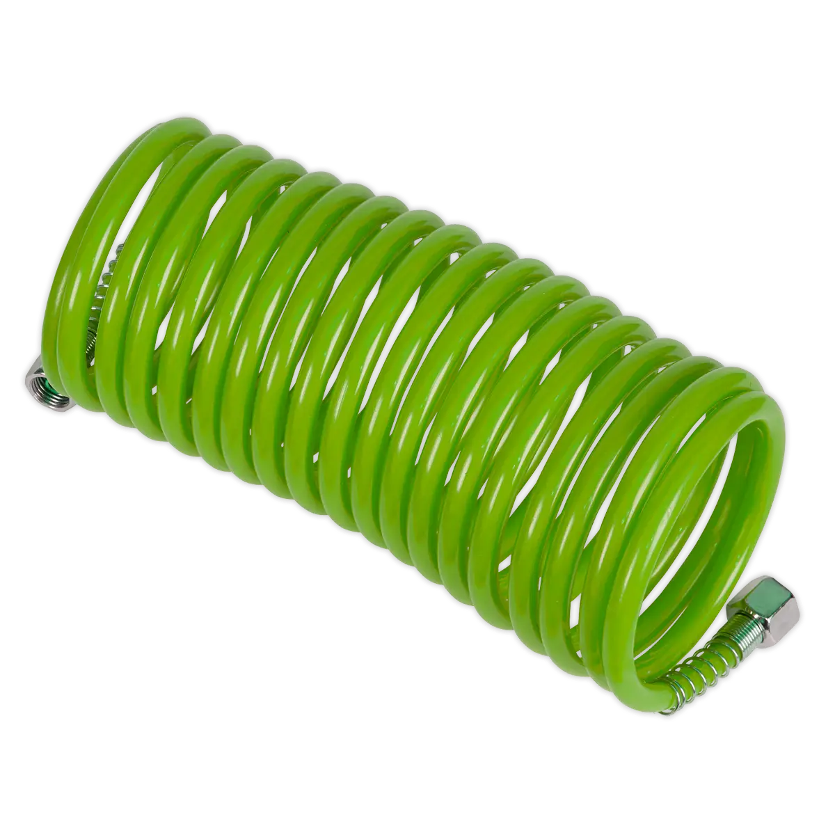 PE Coiled Air Hose with 1/4"BSP Unions 5m x 5mm - Green [SA335G]