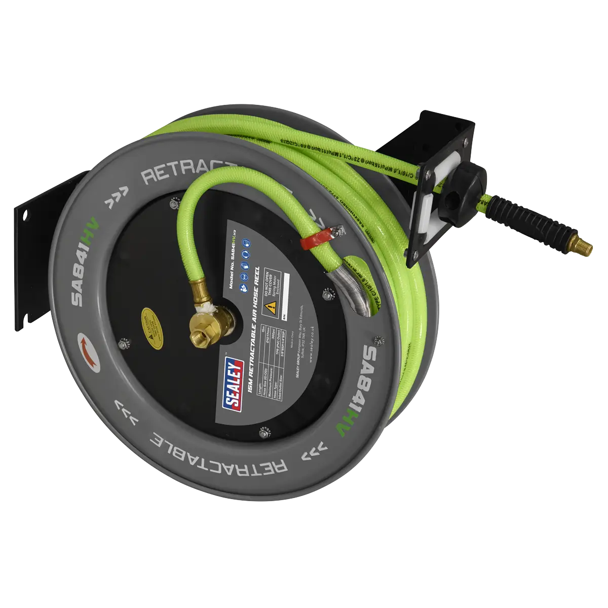 15m Retractable High-Visibility TPR Air Hose with Steel Reel 10mm ID [SA841HV]
