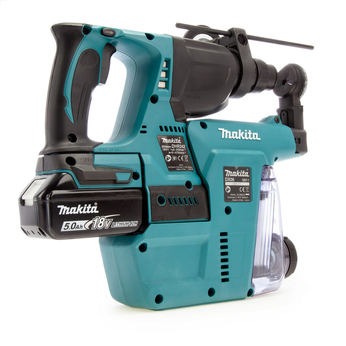 Makita DHR242RTJW 18V LXT SDS+ Hammer Drill with DX06 Dust Extraction (2 x 5.0Ah Batteries)