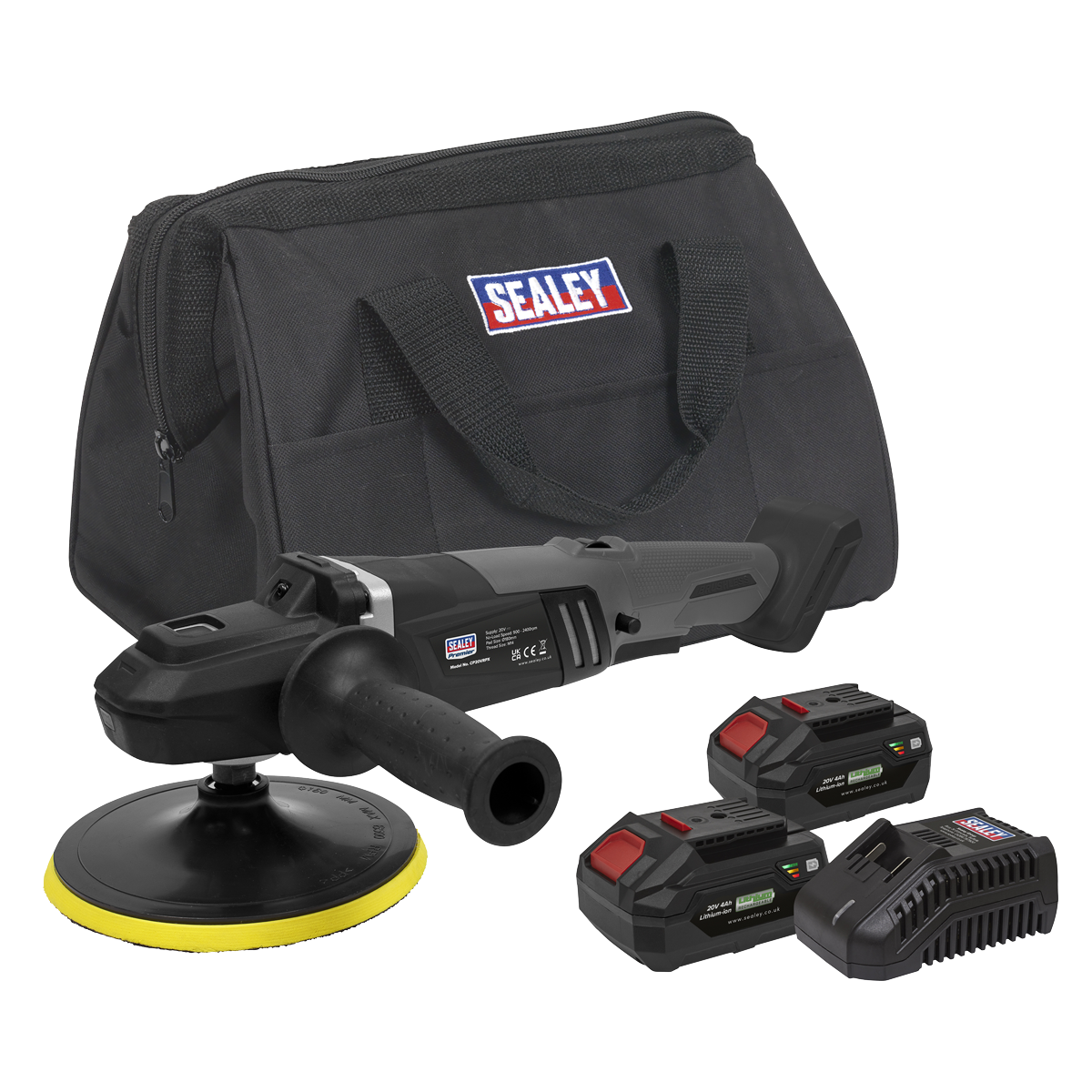 Premier SV20 Series 180mm Brushless Cordless Rotary Polisher 20V 4Ah - 2 Batteries & Euro Plug