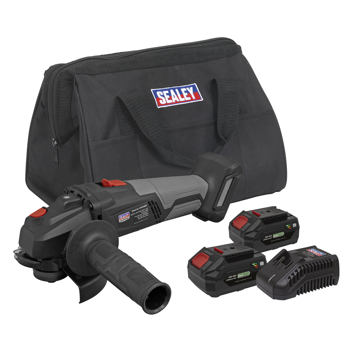 Premier SV20 Series 115mm Brushless Cordless Angle Grinder Kit 20V 4Ah - 2 Batteries & Euro Plug
