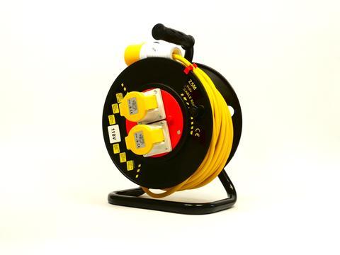 110V 50m Extension Reel - Twin Socket Heavy Duty, Site Strength Cable Drum Dispenser