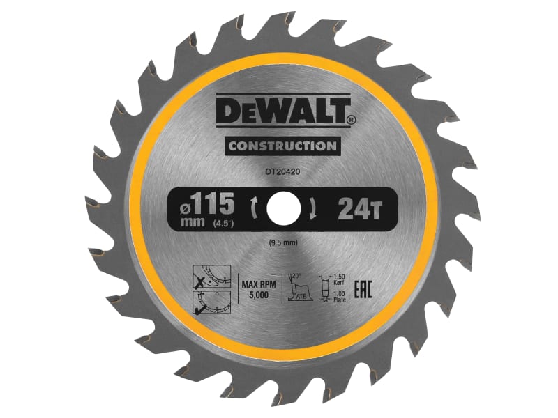 DT20420 TCT Construction Circular Saw Blade 115 x 9.5mm x 24T | DEWDT20420QZ