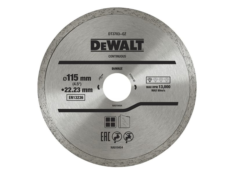 DT3711 Continuous Rim Diamond Cutting Disc 115 x 22.23mm | DEWDT3703QZ