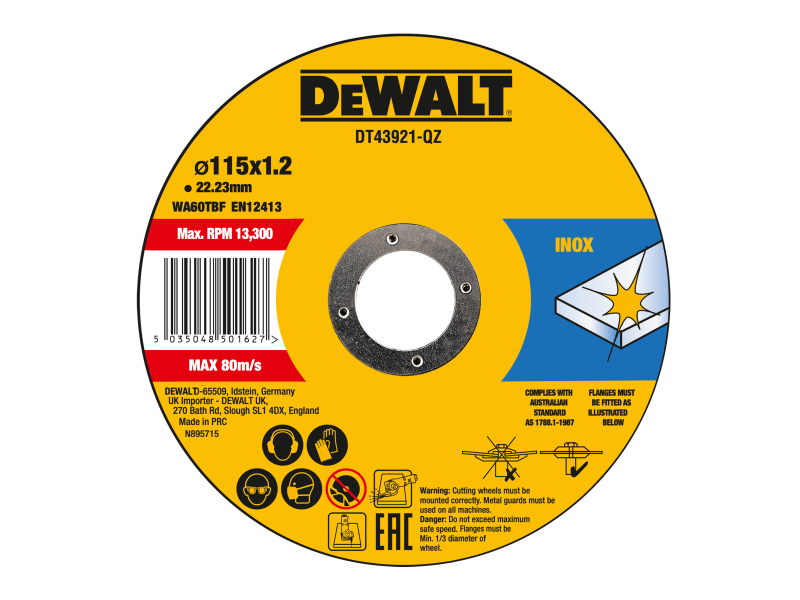DT43921 Metal Cut Off Disc 115 x 1.2 x 22.23mm (Pack 10) | DEWDT43921QZ